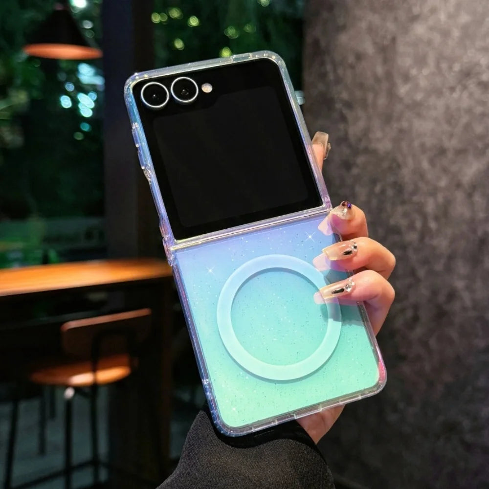 Z Flip 7 Case Laser for Magsafe Transparent Folding Cases for Samsung Galaxy Z Flip 7 6 5 4 3 Flip7fe Flip7 Dazzling PC Funda