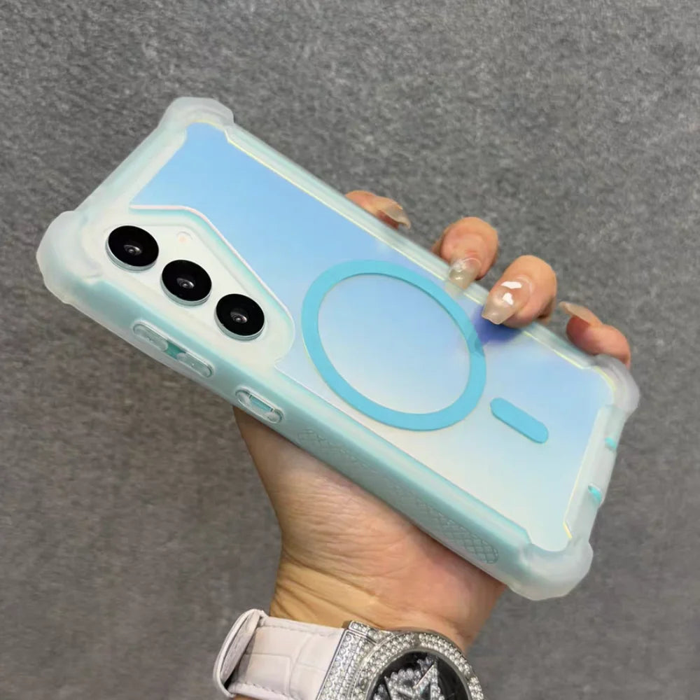 Shockproof Magnetic Changing Color Case for Samsung Galaxy S25Ultra S24 Plus A55 Double Layer Armor For Magsafe Protect Cover