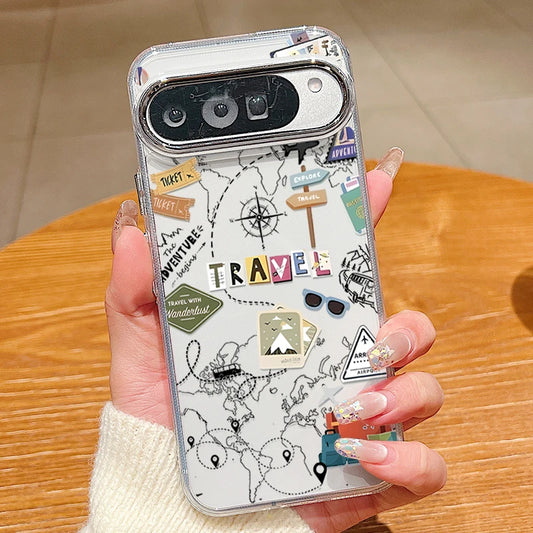 Travel Route Map Pattern Clear Phone Case For Google Pixel 10 9 8 Pro Pixel 9 10 Pro XL 7A 8A 9A Shockproof Soft TPU Back Cover