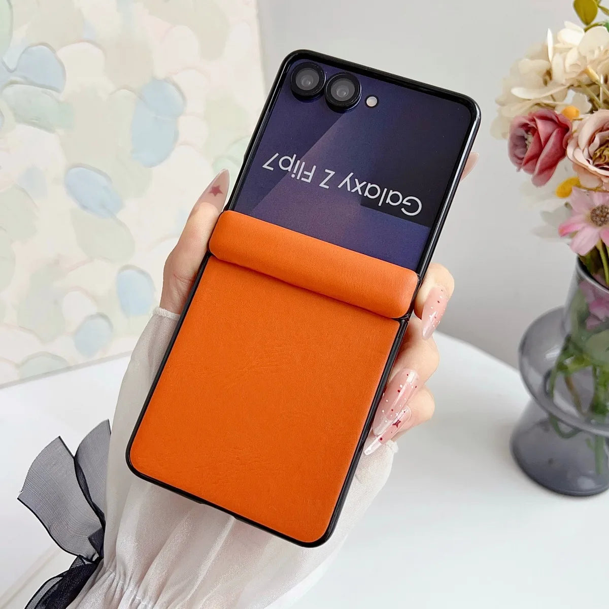 Luxury Leather Solid Color Matte Case for Samsung Galaxy Z Flip 8 7 6 5 Flip8 Flip7 Flip6 Shockproof Cover for Samsung Zflip7 FE