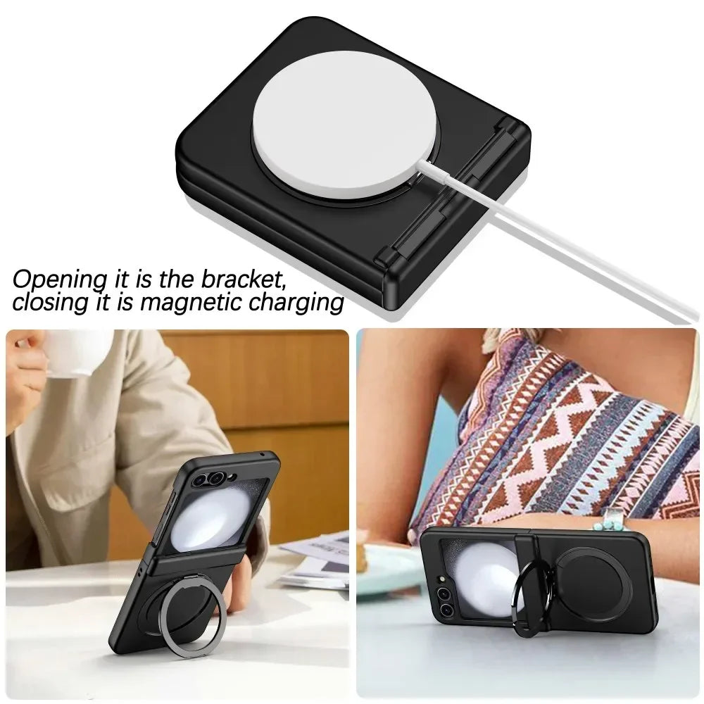 For Samsung Galaxy Z Flip 8 7 5 4 6 For Magsafe Case Wireless Charging Hinge All-inclusive Shockproof Hard Magnetic Holder Cover