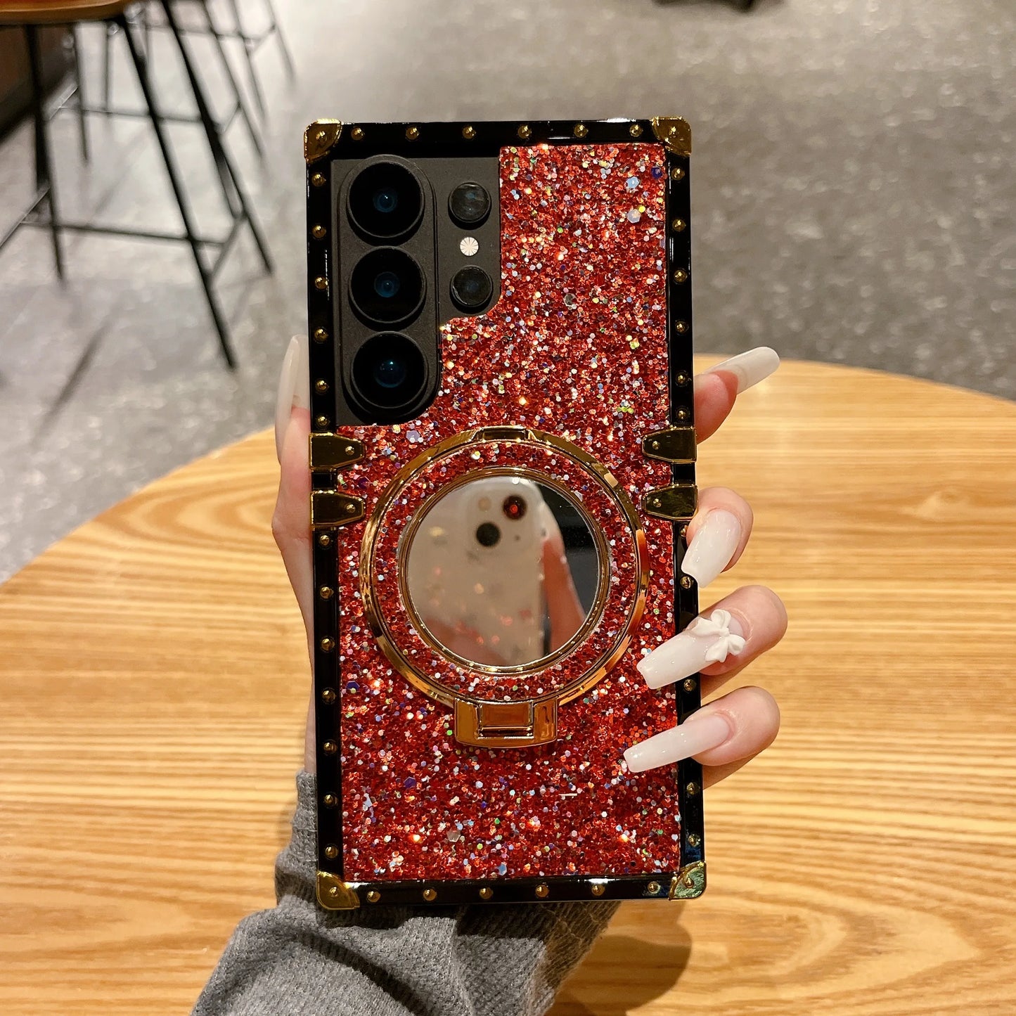 High-End Glitter Makeup Mirror Stand Magnetic Phone Case for Samsung S26 Ultra S25 plus S24FE S23 S22 Protective Cover