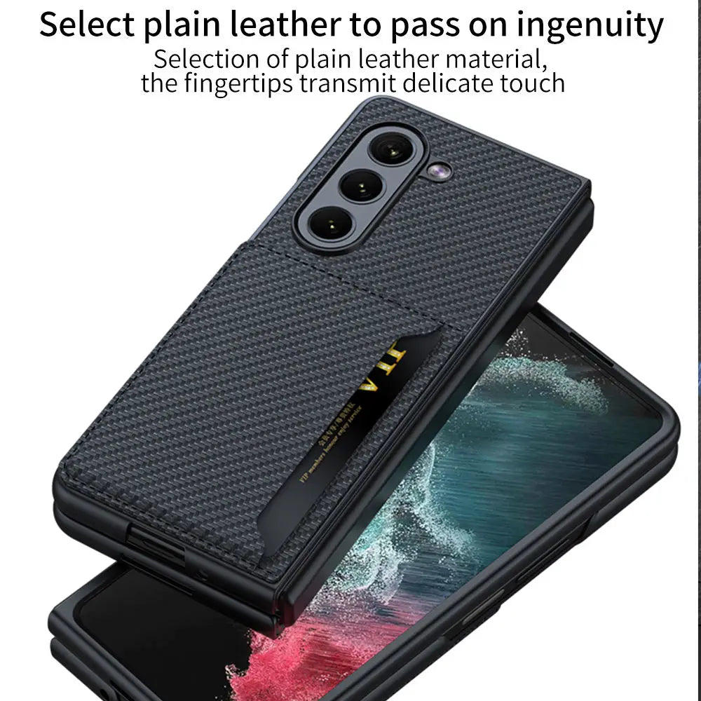for Samsung Galaxy Z Fold 5 Card Bag Plain Leather Case Anti-fingerprint Delicate Touch Drop-proof Full Protection Cover