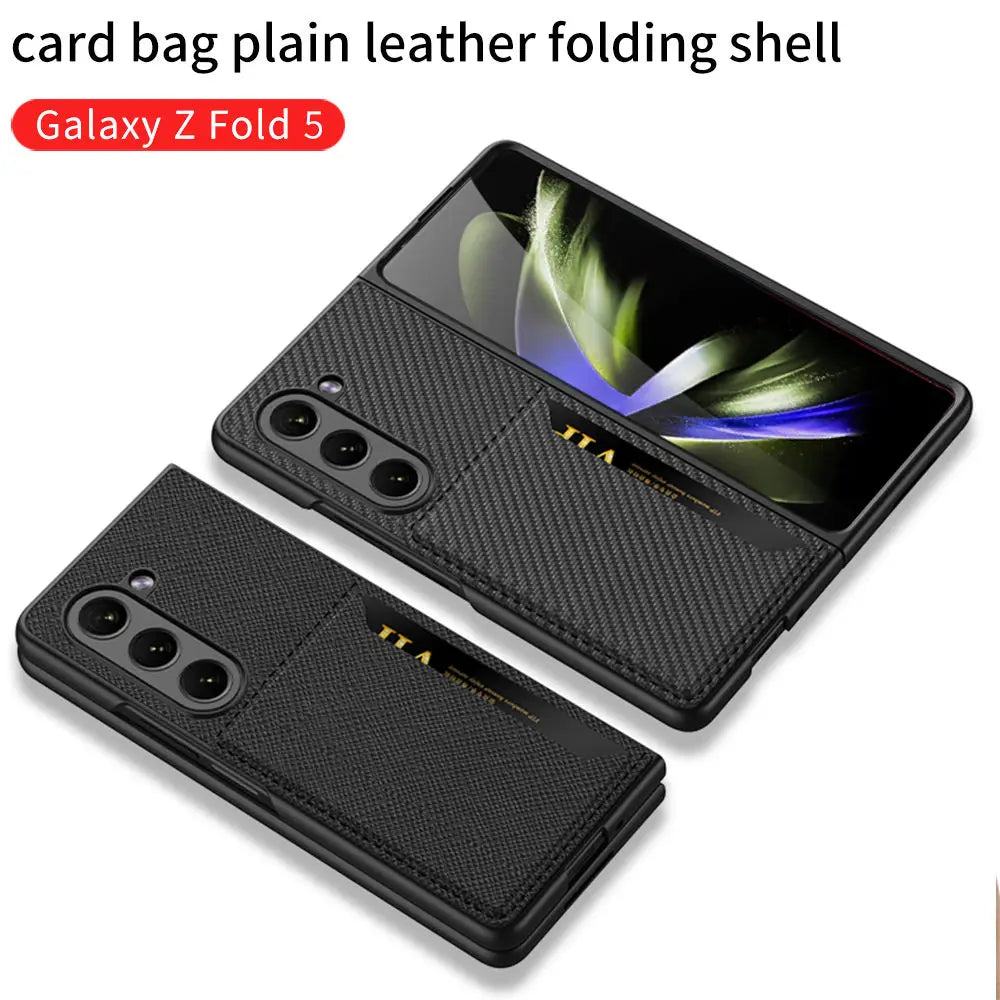 for Samsung Galaxy Z Fold 5 Card Bag Plain Leather Case Anti-fingerprint Delicate Touch Drop-proof Full Protection Cover