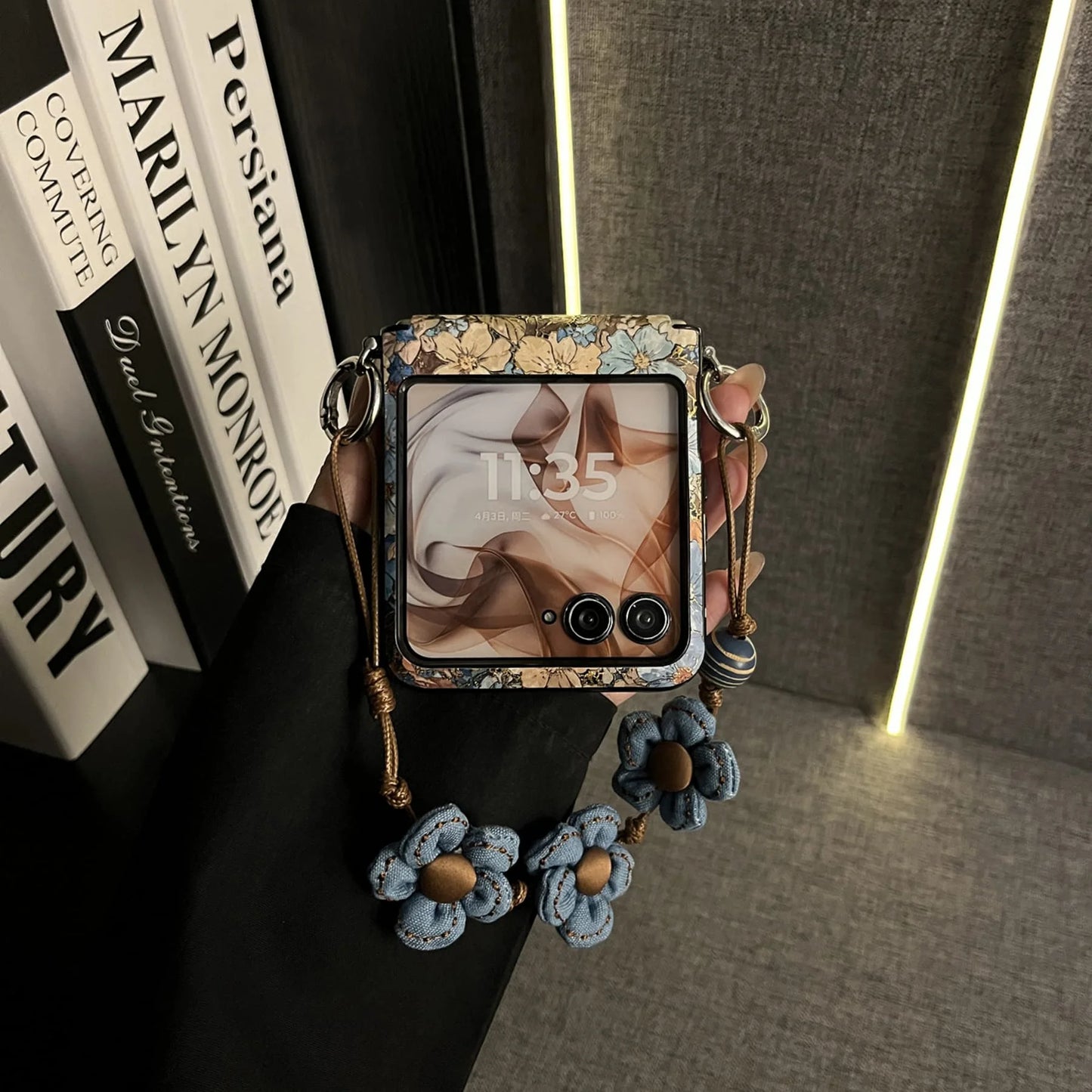 Korean Luxury Retro Blue Flower Rope Phone Case for Motorola Razr50 Razr 50 Ultra 50ultra Razr60 60 ultra Shockproof Back Cover