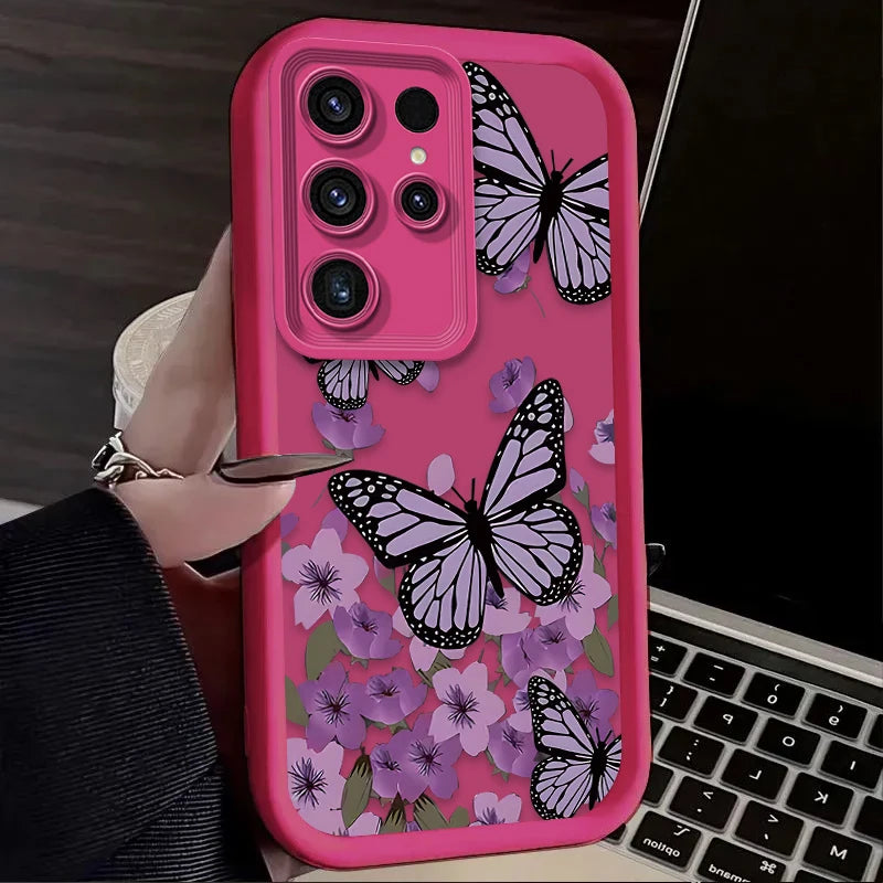 Purple Butterfly Phone Case for Samsung Galaxy S24 S25 S23 Ultra S22 S21 Plus FE A36 A56 A26 A16 A06 A15 A25 A35 A55 5G Cover