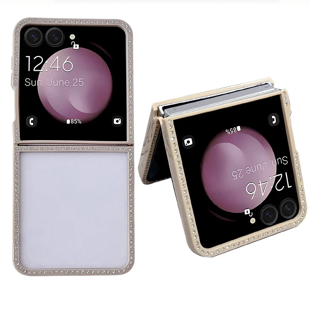 Bling Shiny Rhinestone Bordered Transparent Phone Case For Samsung Z Flip 7 fFlip7 FE Galaxy Z Flip 6 5 4 3 Protect Cover