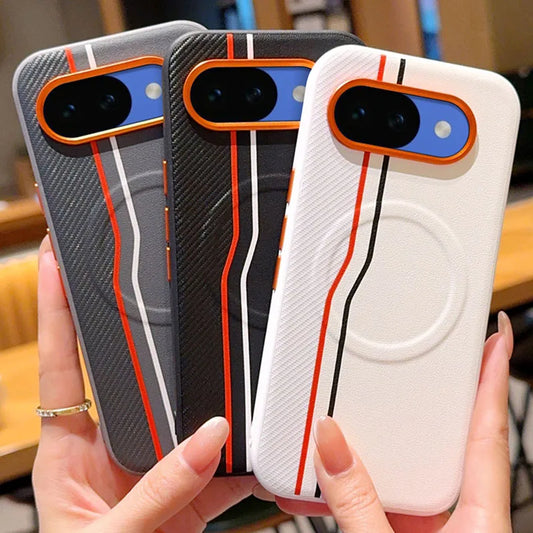 Magnetic Hard Case etui For Google Pixel 9A 10A Case For Pixel 9 10 Pro XL Leather Skin Cover With Carbon Fiber Texture