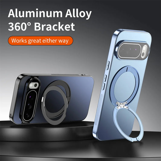 Luxury Rotating Magnet Ring Magnetic Stand Phone Case For Google Pixel9 10 Pro XL 9A 8 8A Solid Color Plating PC Protector Cover