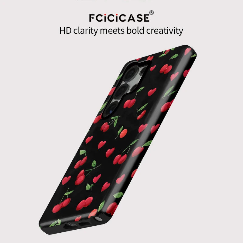 Fcicicase Fashion Acrylic Case For Samsung Galaxy S20 FE S23 Plus S24 Ultra S25 Cherry Love Heart Printing Protective Cover