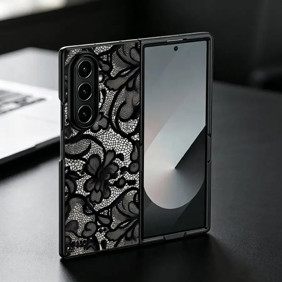 Case for Samsung Galaxy ZFold5 ZFold7 Z Fold 7 6 5 4 3 ZFold4 ZFold3 ZFold6 Back Phone Cover Burgundy Black Lace