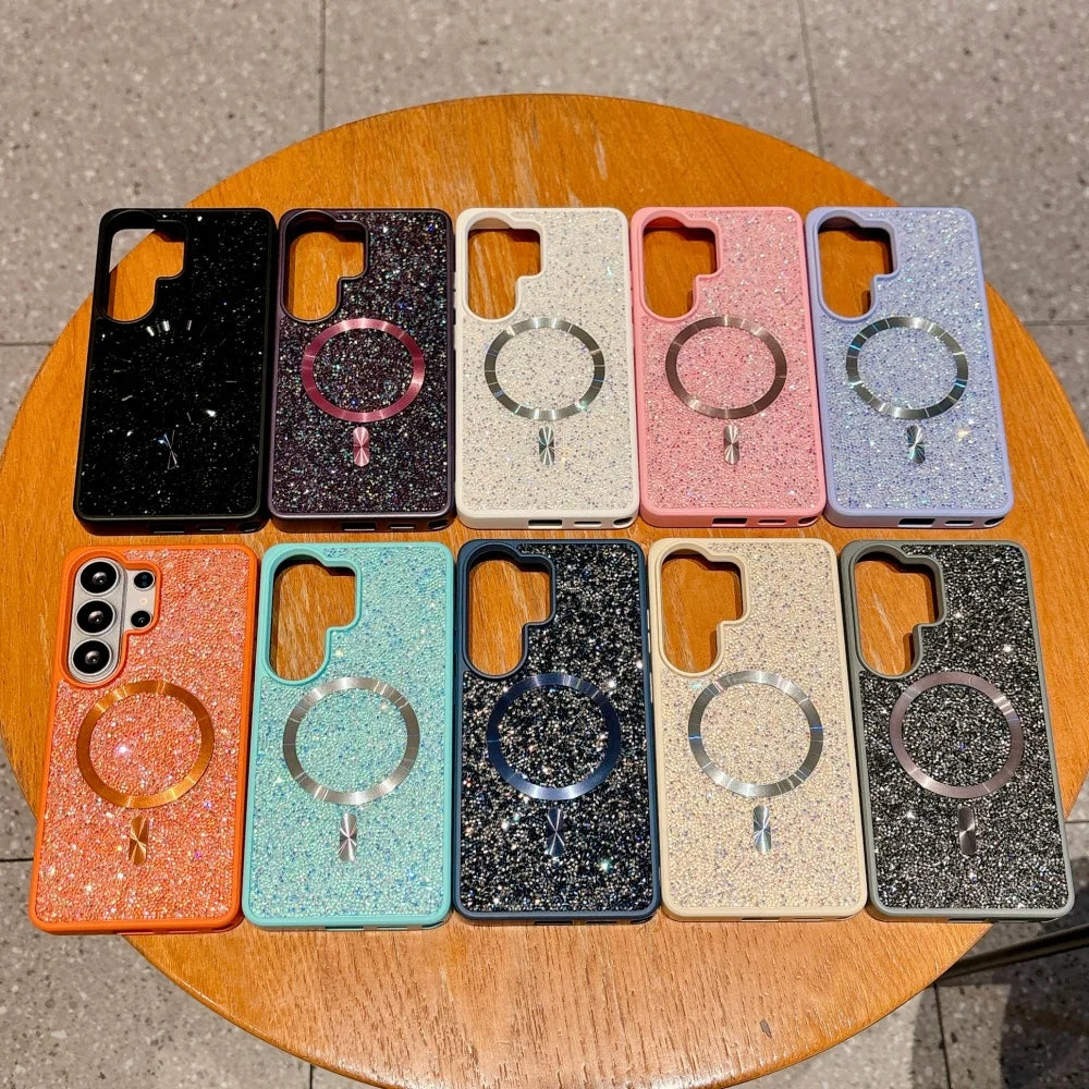 for Galaxy S26 Ultra Diamond Magnetic Case For Samsung S23 S24 S25 Ultra S26 Plus Bling Glitter for Magsafe Shockproof TPU Cover