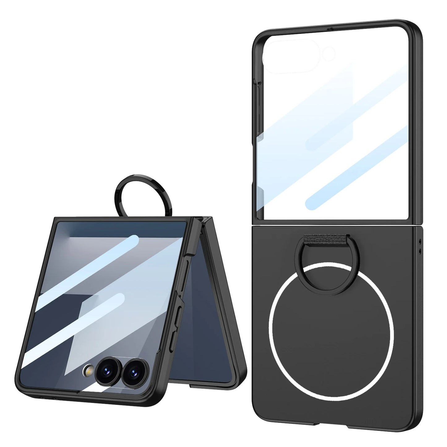 Luxury Magnetic Integrated Case With Ring For Samsung Galaxy Z Flip 7 ZFlip7 2-piece Set With Film For Magsafe Back Cover Funda