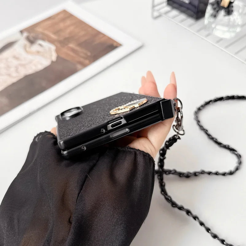 Rhinestone Love Adjustable Long Crossbody Lanyard Case For Samsung Fold 8 Ultra Fold8 Galaxy Z Fold 7 6 5 4 Protective Cover