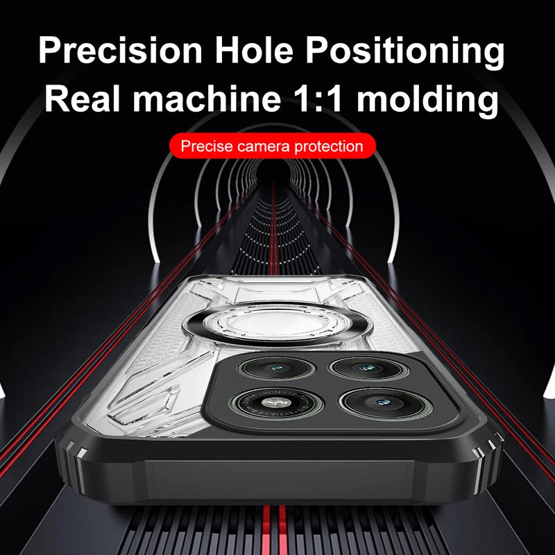 For Motorola MOTO Edge 60 Pro 50 60 Fusion Case Shockproof Magnetic CD Pattern Transparent Hard PC + TPU Armor Cover