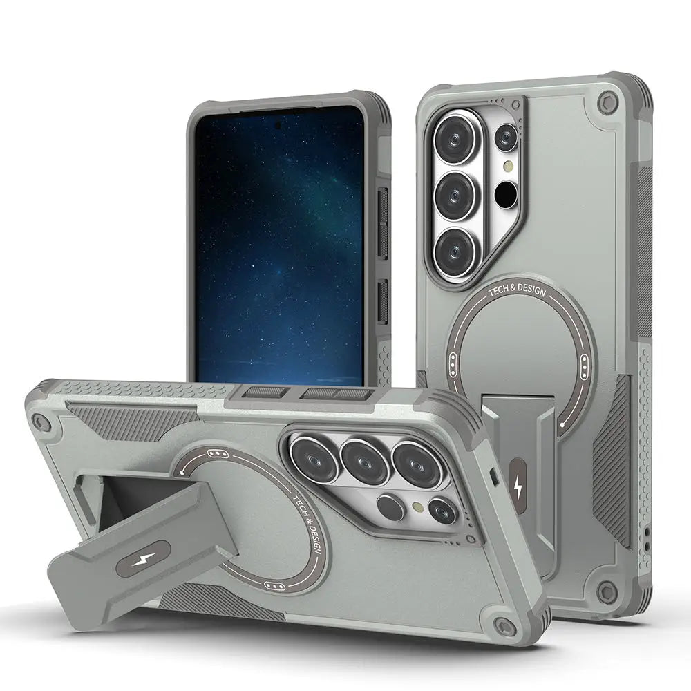 Folding Holder Armor Case For Samsung Galaxy S26 S25 S24 Ultra Plus A17 A56 A36 A54 Magnetic For Magsafe Stand Shockproof Cover