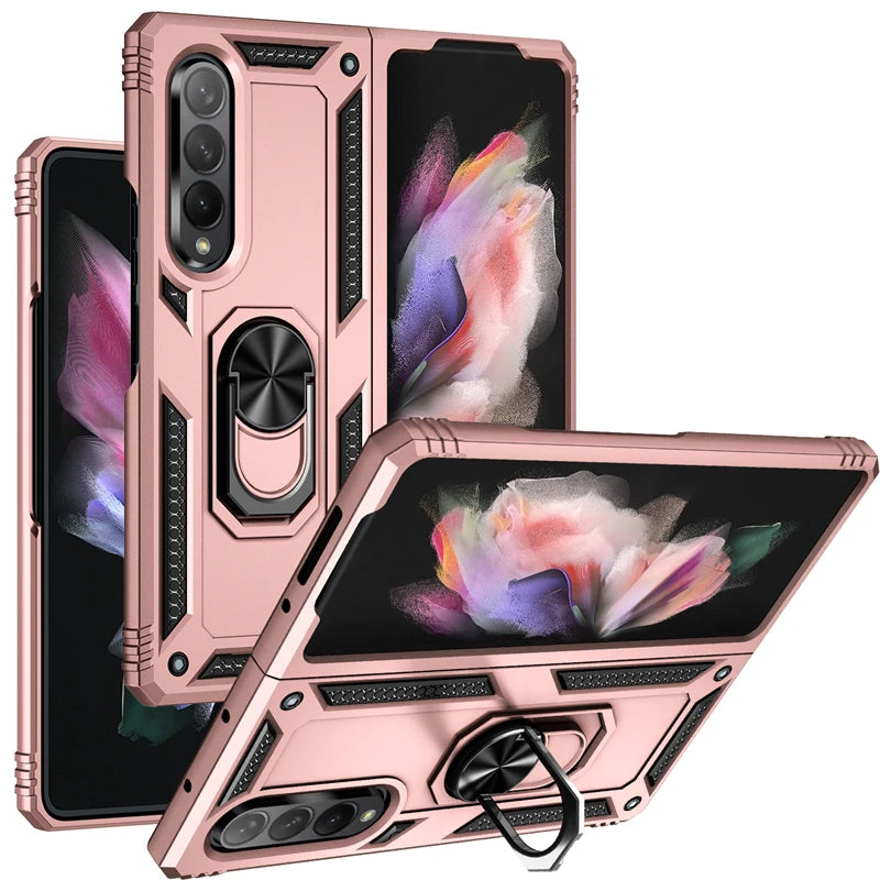 For Samsung Galaxy Z Fold3 5G ZFlod3 Case Magnetic Car Holder Ring Stand Shockproof Armor Phone Case For Sumsung Z Fold 3 Cover