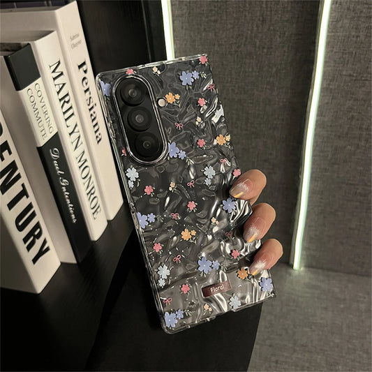 Cute Fresh Transparent Wrinkle Floral Flowers Phone Case for Samsung Galaxy Z Fold 6 Z Fold6 Fold7 Shockproof Back Cover