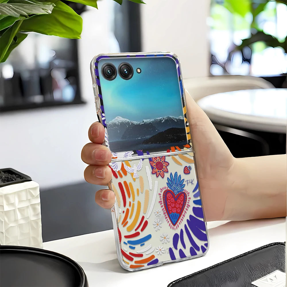 Retro Sun Moon Phone Case For Motorola Razr 60 Ultra 50 40 Ultra Razr 2025 2024 23 For Samsung ZFlip 7 6 5 4 3 Transparent Cover