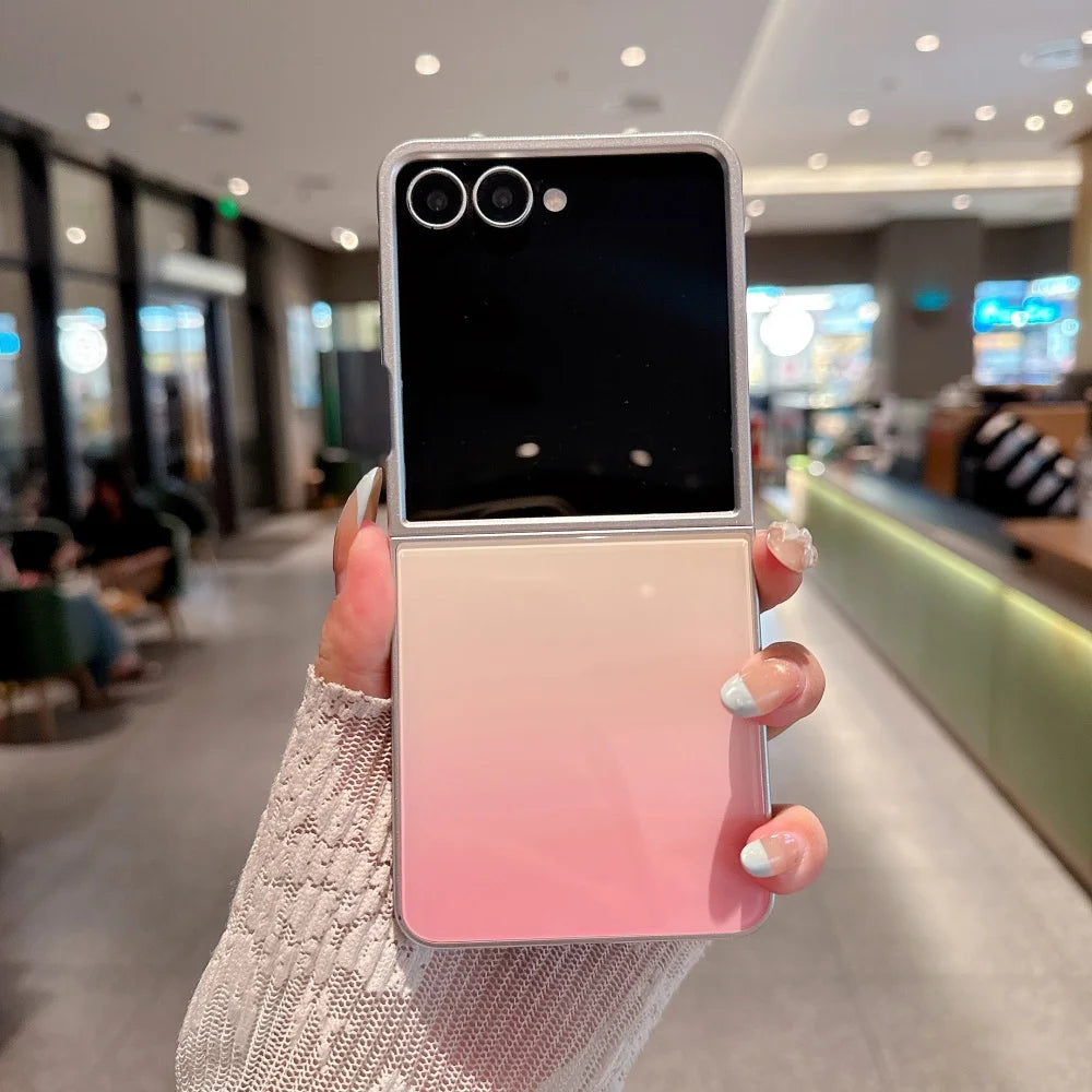 Luxury Gradient Color Contrast Glass Case for Samsung Galaxy Z Flip 8 7 6 5 ZFlip flip8 Colorful Ultra Slim Shockproof Cover