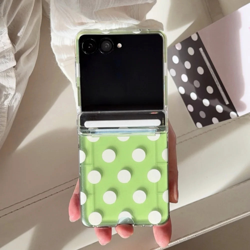 ZFlip 8 Luxury Polka Dot Card Slot Beads Bracelet Case for Samsung Galaxy Z Flip 8 ZFlip 3 4 5 6 7 8 Transparent Hard Back Cover
