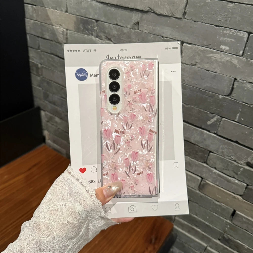 for Samsung Galaxy Z Fold 7 5G Hard PC Phone Case Floral Shell for Z Fold 7 6 5 4 3 Drop-Proof Protective Cover