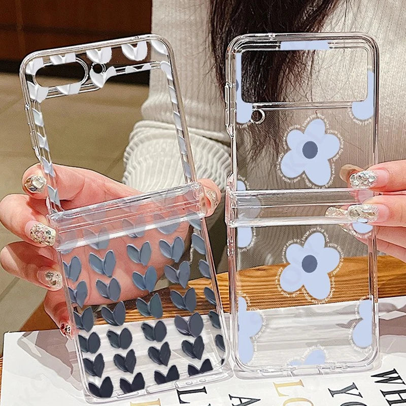 For Samsung Galaxy Z Flip7 FE Flip6 Case Love Pattern Shockproof Clear Folding Phone Case For Samsung Galaxy Z Flip 7 6 5 4 3 5G