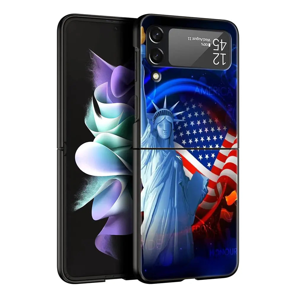 Hard PC Phone Case For Samsung Galaxy Z Flip 7 6 5 4 Black For Galaxy Z Flip 3 Foldable Shockproof American United States Flag