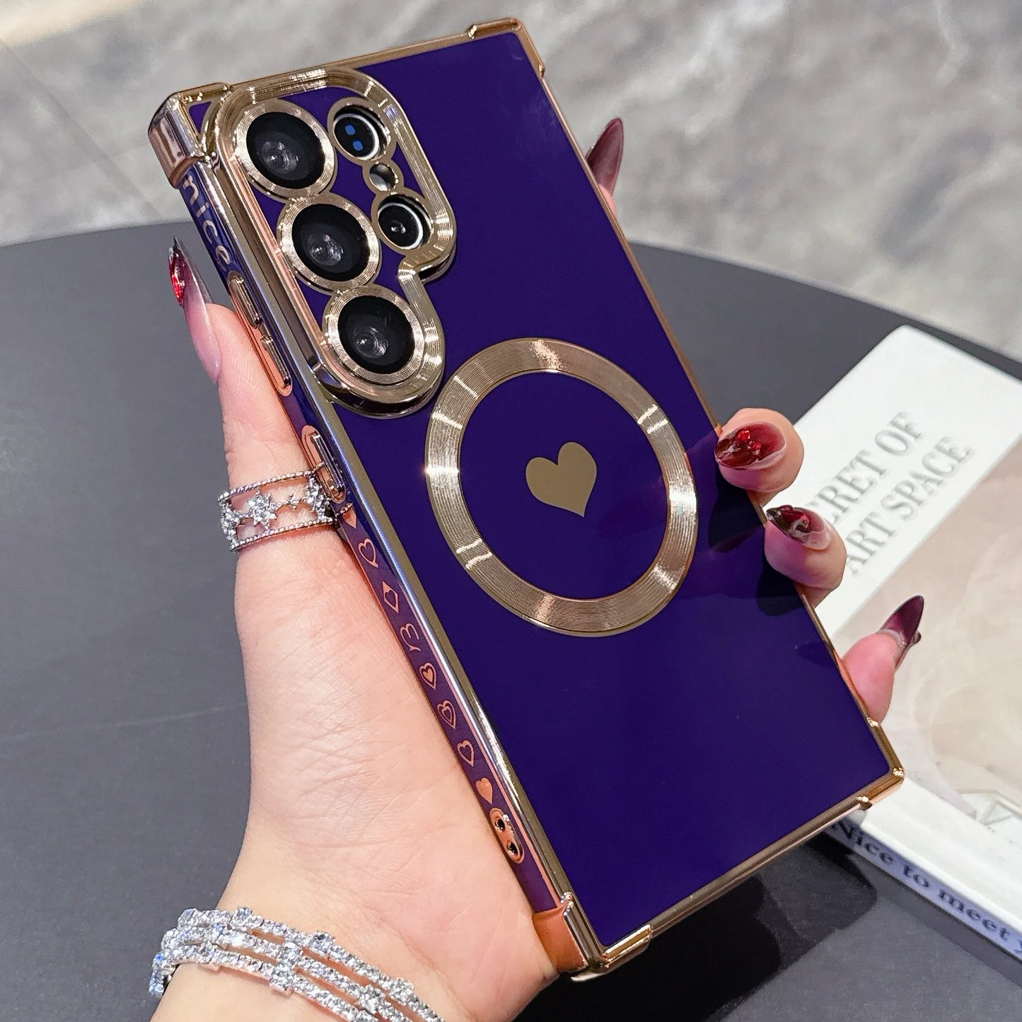 Lovely Heart Phone Case For Samsung Galaxy S26 Ultra Magnetic Wireless Charging Phone Cover For Samsung S25 Ultra S24Ultra Shell