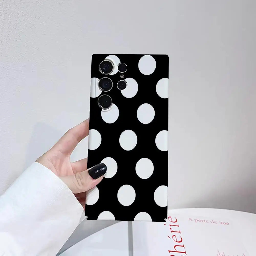Full Screen Polka Dots Ins Korean Sweet Phone Case For Samsung S25 24 23 ULTRA Plus S22 Glossy HD Hard Cover Film Shell