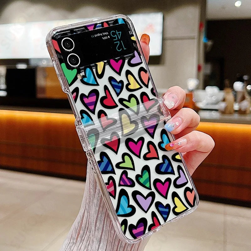 For Samsung Galaxy Z Flip7 FE Flip6 Case Love Pattern Shockproof Clear Folding Phone Case For Samsung Galaxy Z Flip 7 6 5 4 3 5G