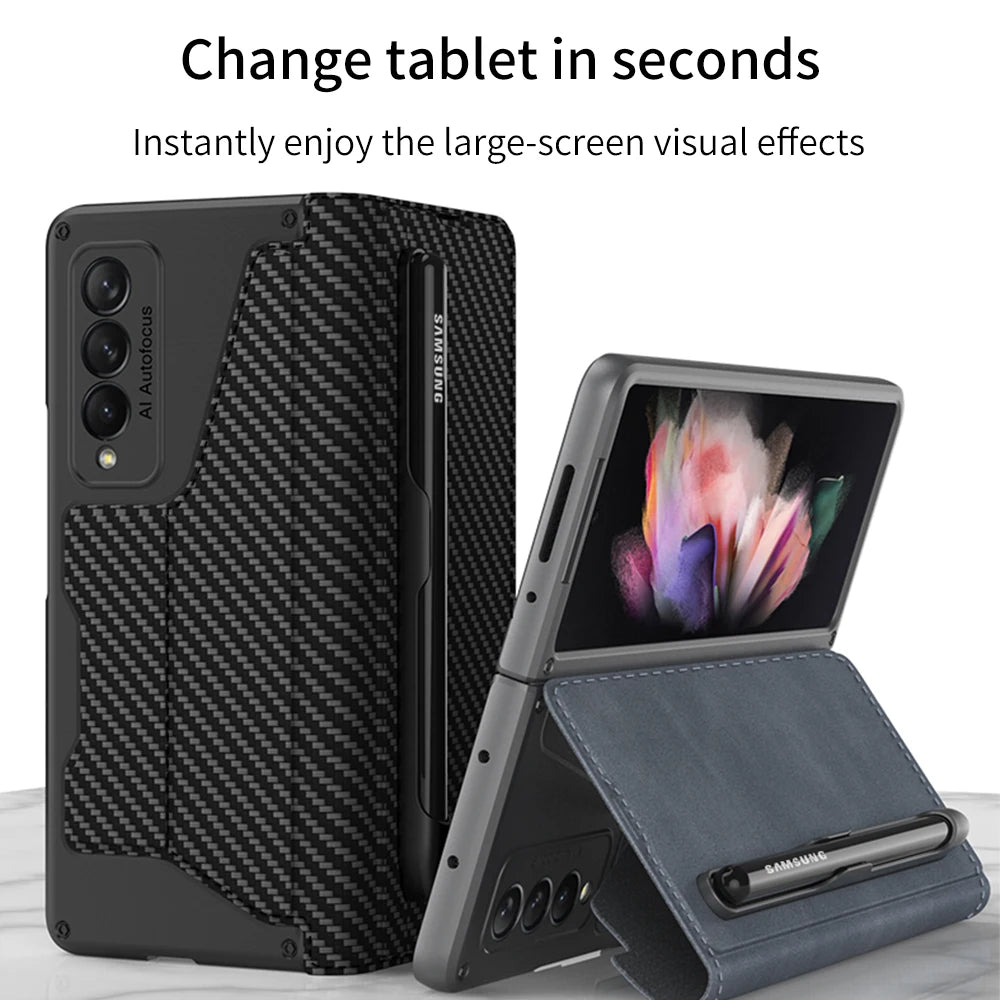 GKK Original Case For Samsung Galaxy Z Fold 4 5 6 5G Case Leather Pen Holder Armor Back Protection Hard Cover For Samsung Z Fold