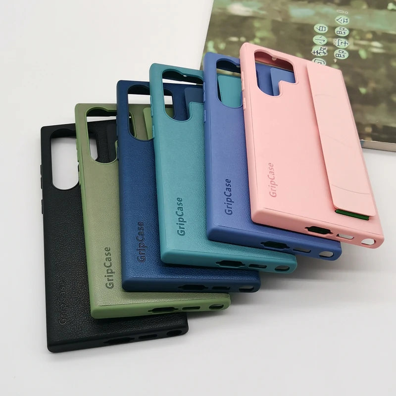 For Samsung Galaxy S22 S23 S24 S25 Plus Ultra Case Leather Grip Cover Back Protective Cover S25+ Wrist Strap Leatherette Cover