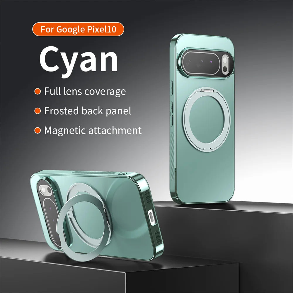 Luxury Rotating Magnet Ring Magnetic Stand Phone Case For Google Pixel9 10 Pro XL 9A 8 8A Solid Color Plating PC Protector Cover