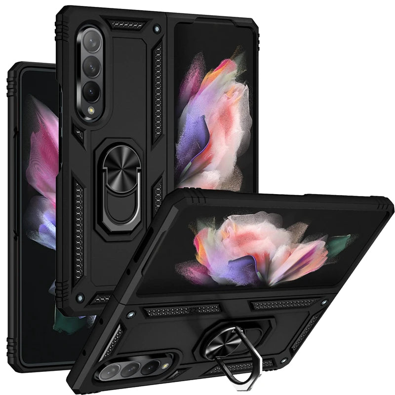 For Samsung Galaxy Z Fold3 5G ZFlod3 Case Magnetic Car Holder Ring Stand Shockproof Armor Phone Case For Sumsung Z Fold 3 Cover