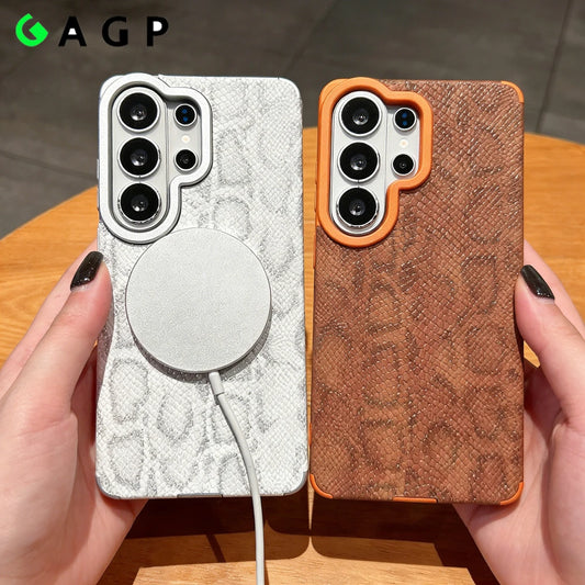 Luxury for Magsafe Inside Magnetic Case for Samsung Galaxy S26 Ultra S23 S22 S25 S24 Ultra Plus S26Ultra Snake Pattern Cover