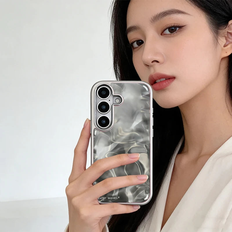 New Artistic INS Advenced Gray Orange Ripple Pattern Trendy Resin Phone Case For Samsung S 23 24 25 26 FE ULTRA EDGE PLUS Cover