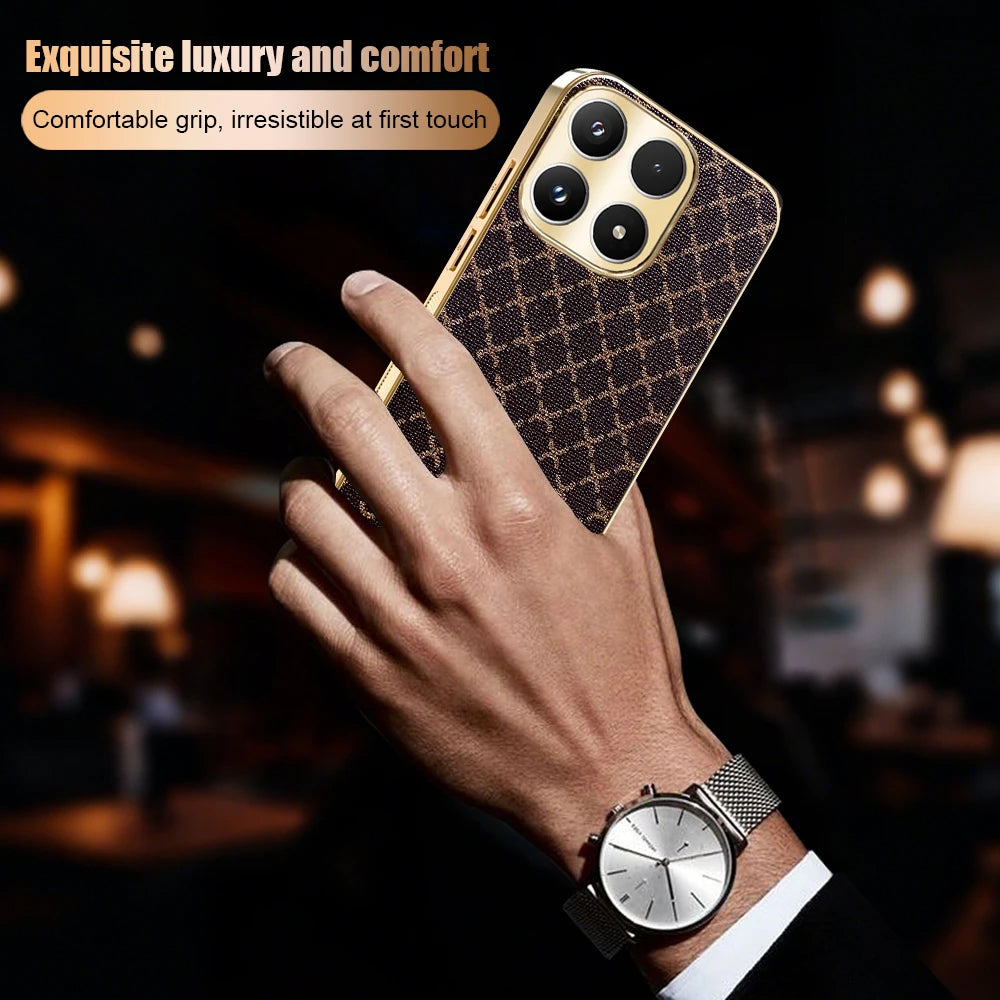 Retro Grid Pattern Gold Plating Frame Hard Cover Leather Phone Case for Motorola Moto Edge 50 Fusion Edge 60 PRO 60 Neo G96 G86