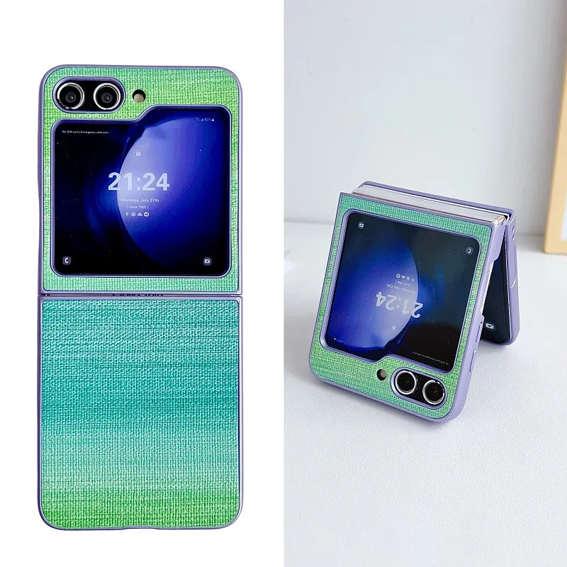 Colorful Leather Grain Case For Samsung Galaxy Z Flip 7 6 5 4 3 ZFlip7 Flip6 Fashion Spray Painting 2-piece Set Protection Cover