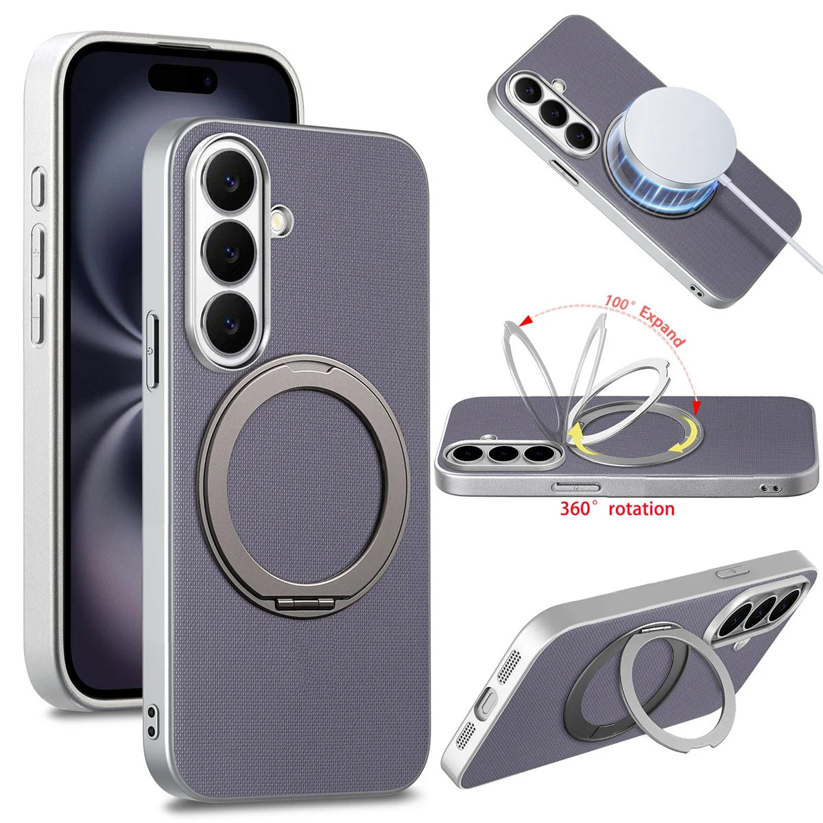 For Magsafe Magnetic Rotating Bracket Phone Case for Samsung Galaxy S26 S25 Ultra Plus S25 Edge S26+ Leather Protective Cover