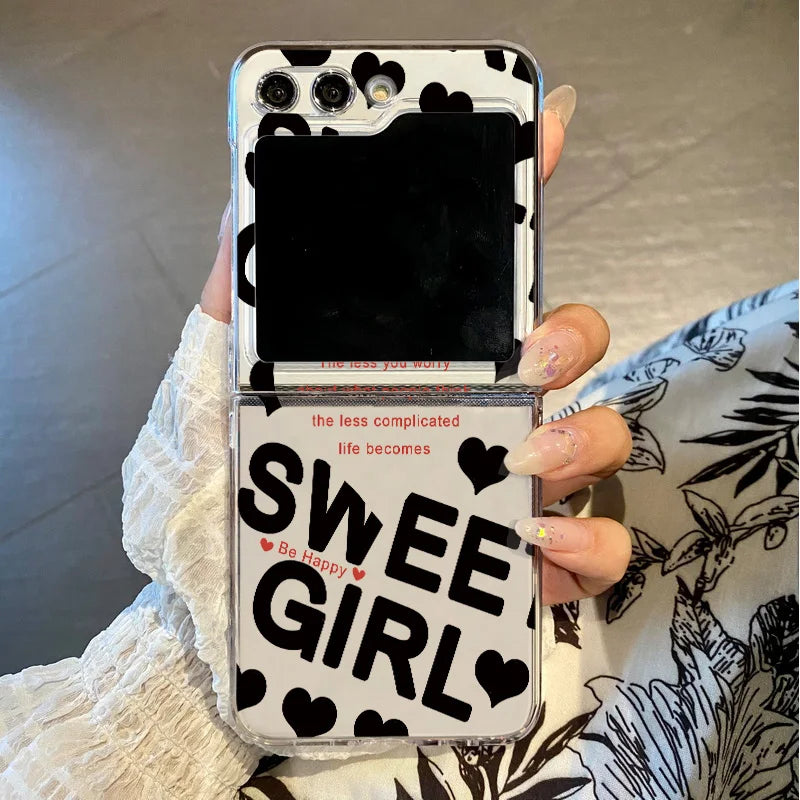 Love Heart Print Clear Folding Phone Case For Samsung Galaxy Z Flip 7 6 5 4 3 5G Transparent Cover For Samsung Z Flip7 FE Flip6