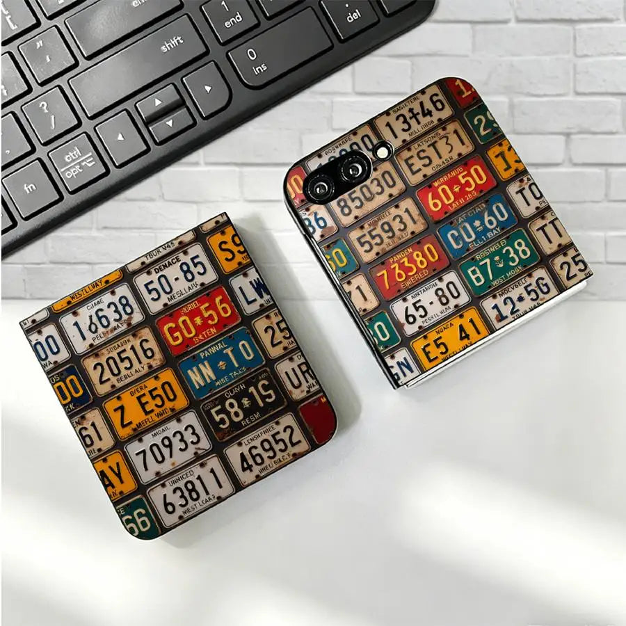Retro License Plate Phone Cover Case for Samsung Galaxy Z Fold 7 6 5 4 3 Z Flip 7 6 5 4 3