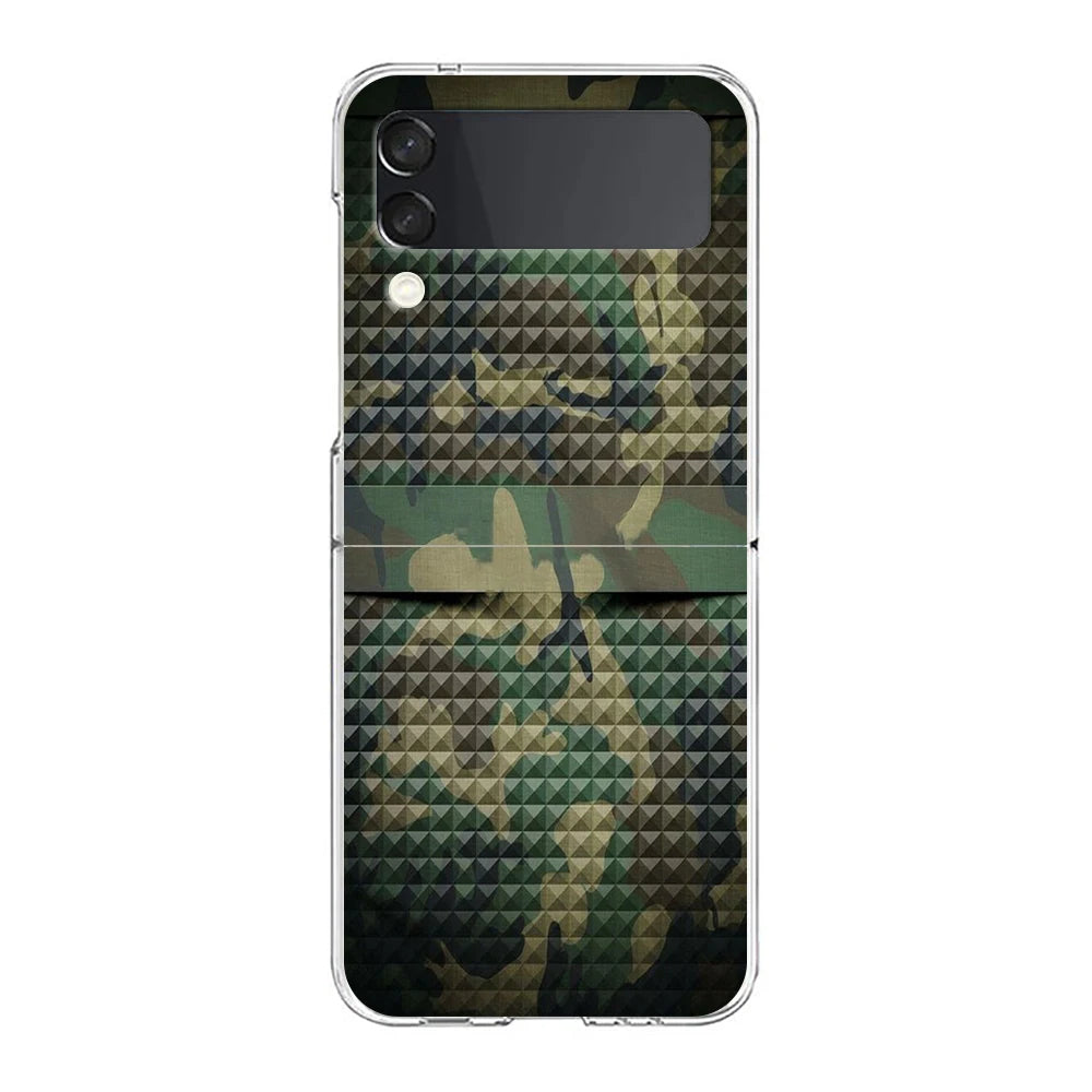 Camouflage Camo Military Phone Cover For Samsung Galaxy Z Flip 7 6 5 4 Case Transparent For Samsung Z Flip 3 Hard PC Foldable