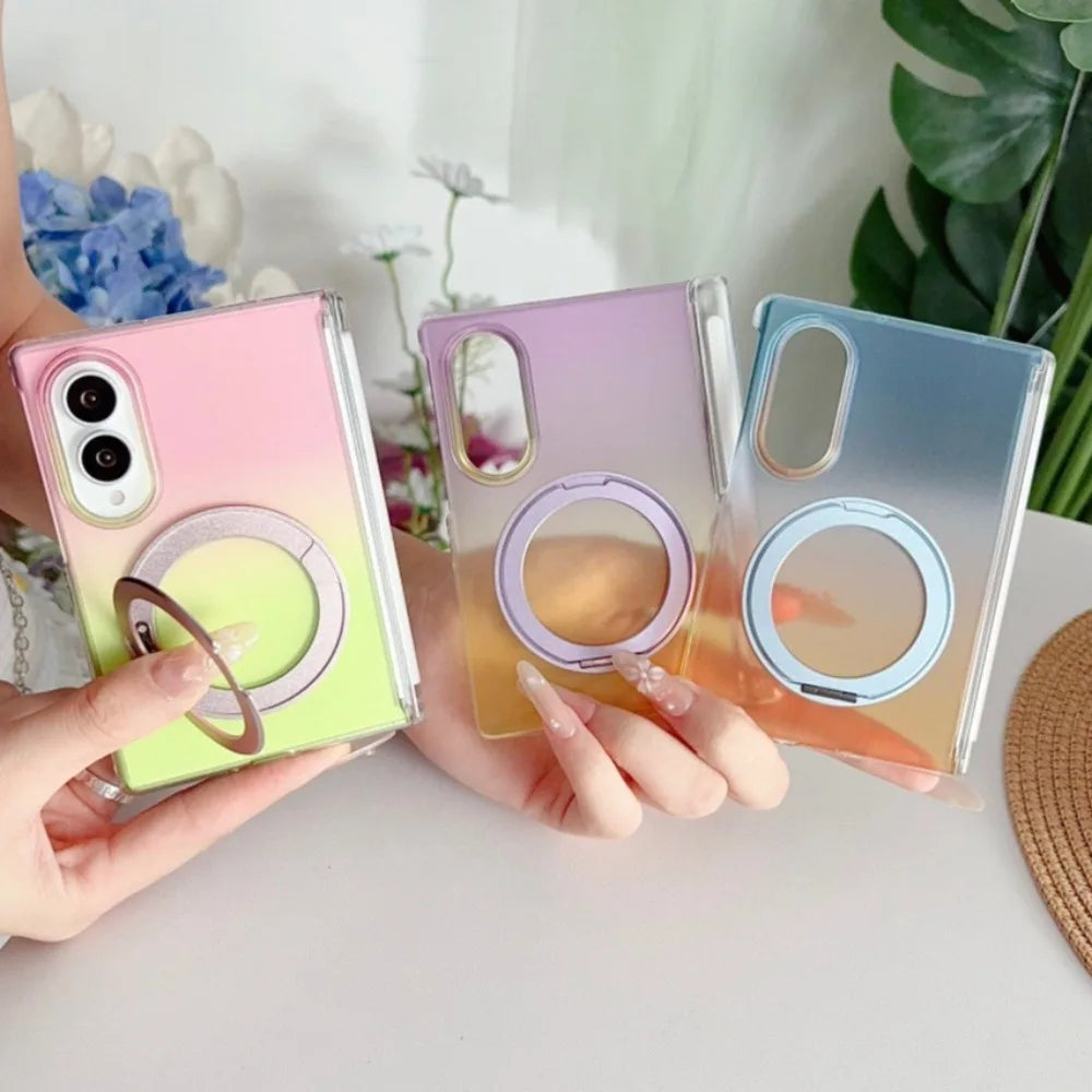 Colorful Gradient 360° Rotating Bracket for Magsafe Case for Samsung Galaxy Z Fold 8 Wide Fold8 Magnetic Hinge Translucent Cover