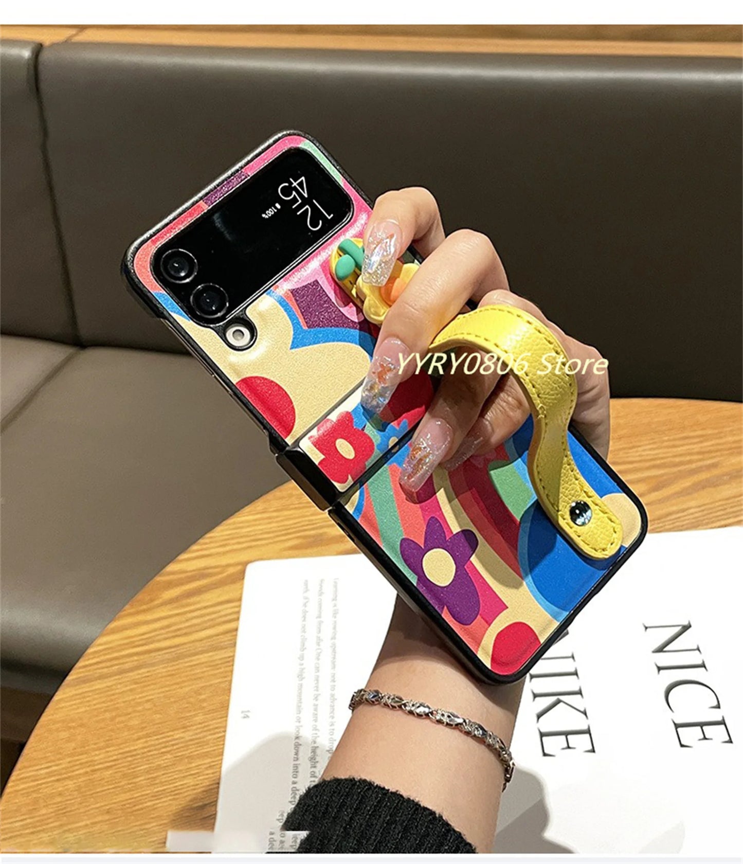 Korean Cute Floral Wrist Strap Rainbow Flower Oil Painting Case for Samsung Galaxy Z Flip7 Z Flip6 Z Flip5 Z Flip4 3 Back Cover