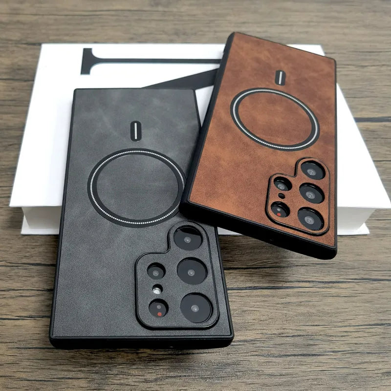 for Samsung Galaxy S26 Ultra S26 Plus S26 Case PU Leather Magnetic Cover Mag-safe Soft Matte All-round Camera Shockproof Shell