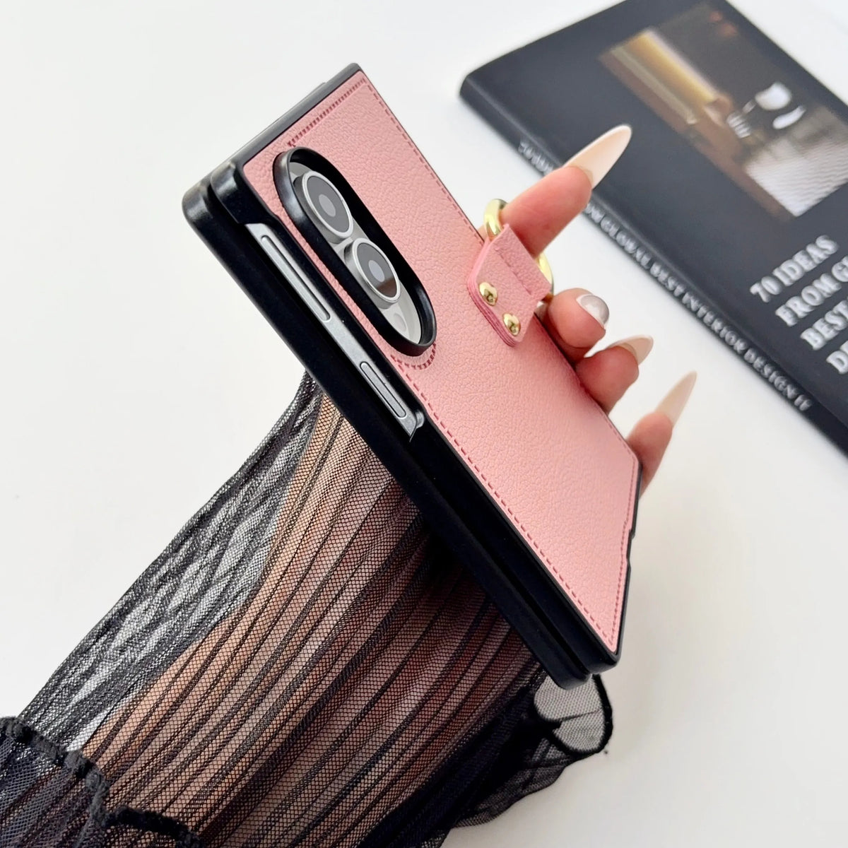 Luxury Leather Phone Case with Ring Holder for Samsung Galaxy Z Fold 8 Ultra Fold7 Fold6 Fold5 Fold4 Fold3 Anti-Fall Matte Cover