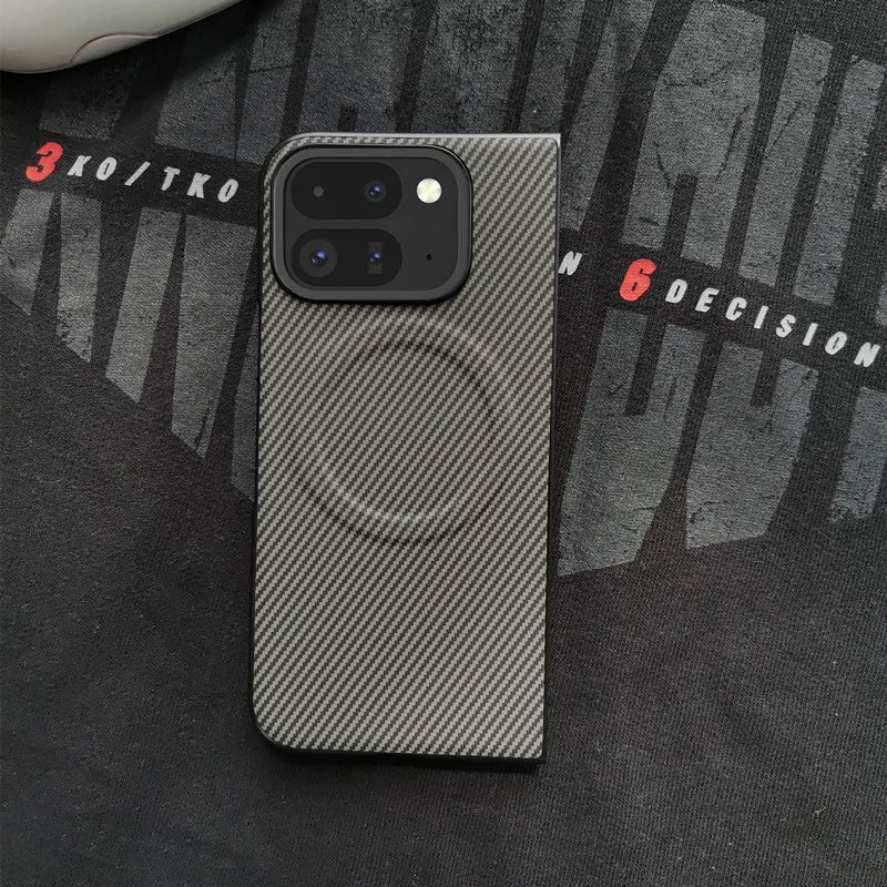 Magnetic Case for Google Pixel 10 9 Pro Fold Leather Carbon Fiber Texture Cover for Mag-safe Wireless Chagre Shell Phone Fundas