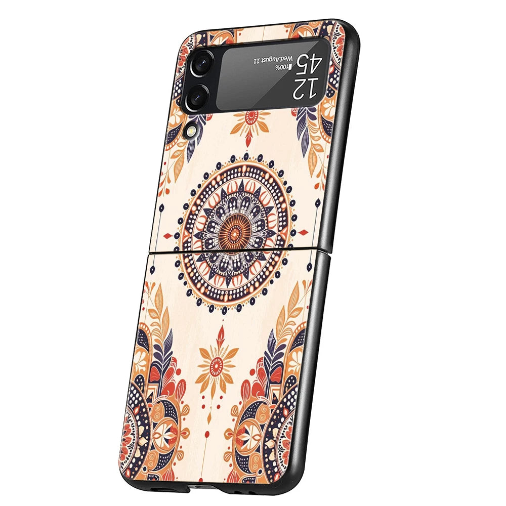 Indian Pattern Mandala Hard PC Phone Case For Samsung Galaxy Z Flip 7 6 5 4 Black Cover For Galaxy Z Flip 3 Foldable Capas Coque