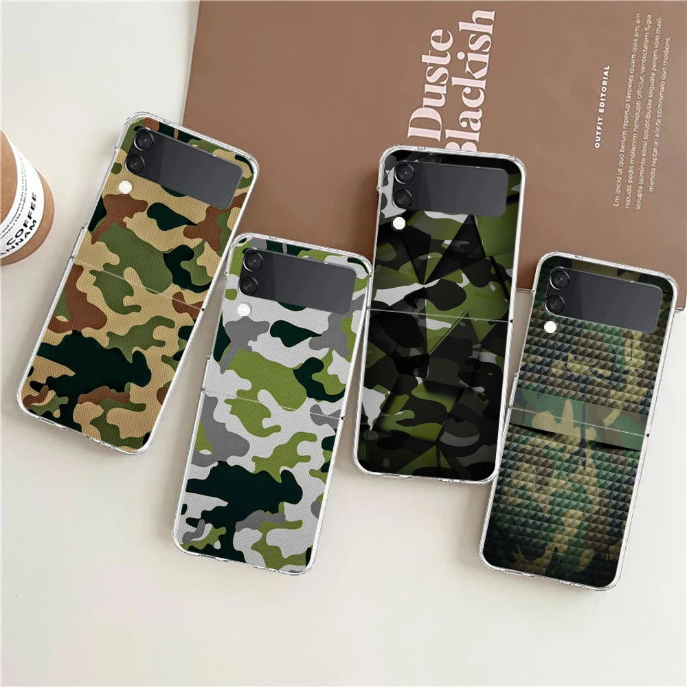 Camouflage Camo Military Phone Cover For Samsung Galaxy Z Flip 7 6 5 4 Case Transparent For Samsung Z Flip 3 Hard PC Foldable